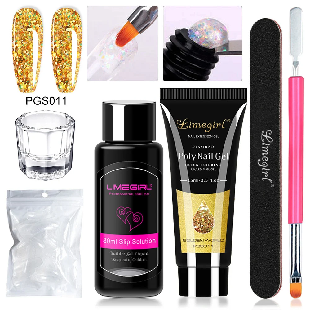 Poly Extension Gel Kit Limegirl Professional Nail Art Set with Slip Solution and Dual-Ended Brush 8 poly extension gel kit nail art set spu998442198070 desc 8