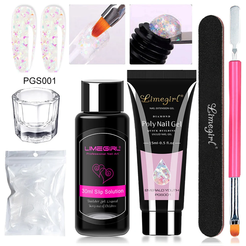 Poly Extension Gel Kit Limegirl Professional Nail Art Set with Slip Solution and Dual-Ended Brush 9 poly extension gel kit nail art set spu998442198070 desc 9