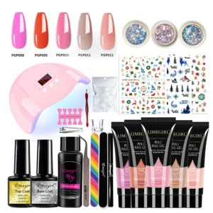 Poly Nail Extension Gel Kit Christmas Series with 54W UV/LED Lamp Professional Manicure Set with Stickers and Tools