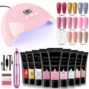 Nail Extension Gel Kit with UV Lamp and Portable USB Nail Drill, Limegirl 9 Colors Long-Lasting Poly Nail Starter Set
