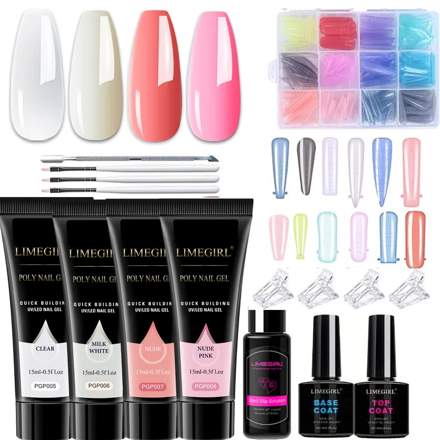 Poly Nail Gel Kit for Quick Building Nail Extensions Professional UV/LED Manicure Set 1 poly nail gel extension kit spu1002093399210 desc 1