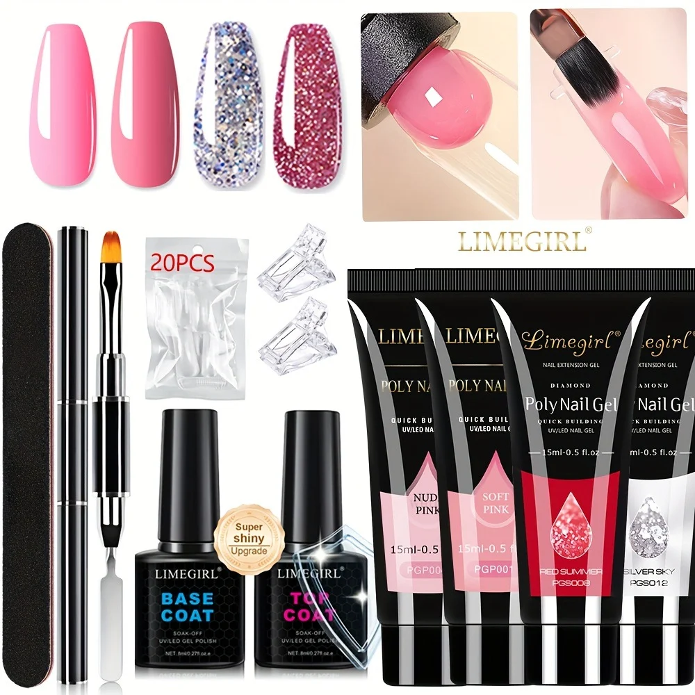 Poly Nail Gel Kit Limegirl Extension Gel Set with UV LED Lamp and Professional Manicure Tools 3 poly nail gel extension kit spu1002747802016 desc 3