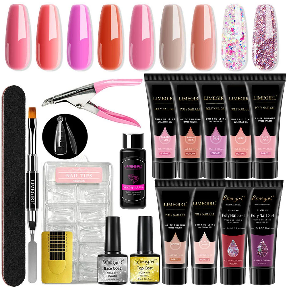 Poly Nail Gel Kit for Professional Extensions 9 Colors UV/LED Manicure Set with Slip Solution and Dual-Ended Pen 3 poly nail gel extension kit spu998131611167 desc 3