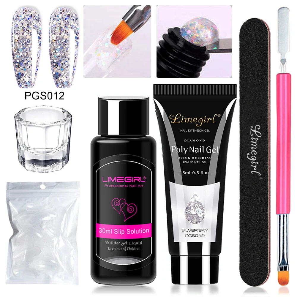 Poly Nail Gel Kit for Professional Extensions 9 Colors UV/LED Manicure Set with Slip Solution and Dual-Ended Pen 5 poly nail gel extension kit spu998131611167 desc 5