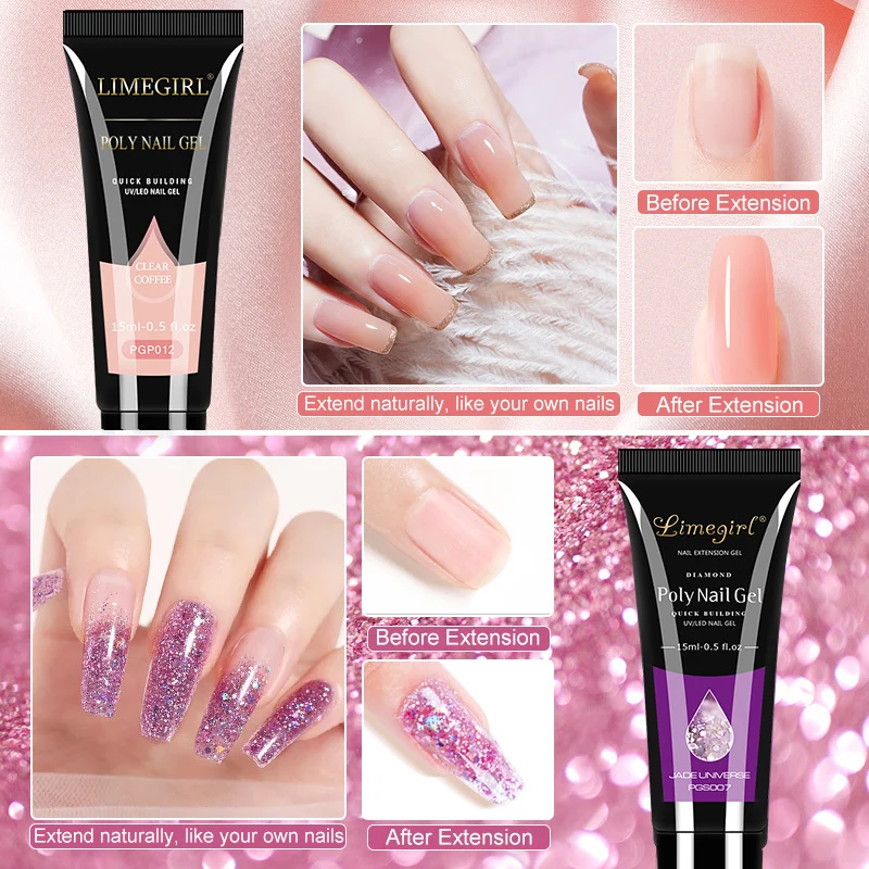 Poly Nail Gel Kit with 48W UV LED Lamp - 22 Colors Professional Nail Extension Set with Base & Top Coat 2 poly nail gel kit 22 colors manicure set spu998804002844 desc 2