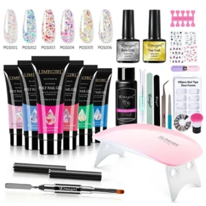 Poly Nail Gel Kit Limegirl Professional Nail Extension Set with UV LED Lamp and Manicure Tools