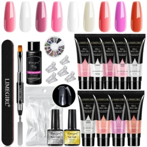 Poly Nail Gel Kit for Professional Extensions, Limegirl All-in-One Manicure Set with Base & Top Coat