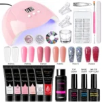 Poly Nail Gel Kit Limegirl Nail Extension Set with 6 Colors UV LED Lamp Rhinestones and Professional Tools