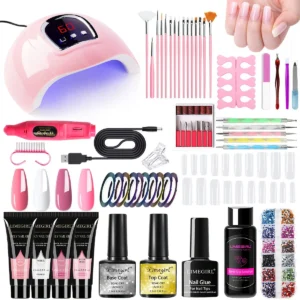 Poly Nail Gel Kit All-in-One Manicure Set with UV LED Lamp & Drill 4 Colors Extension Gel Starter Pack
