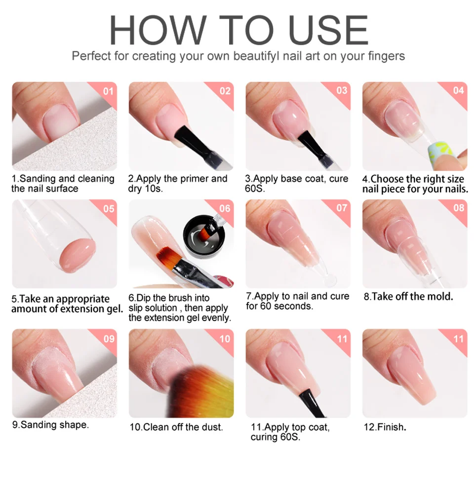 Poly Nail Gel Kit with UV Light All-in-One Manicure Extension Set 3 Colors Starter Pack with Slip Solution & Chrome Powder 5 poly nail gel kit uv lamp extension set spu981496136027 desc 5