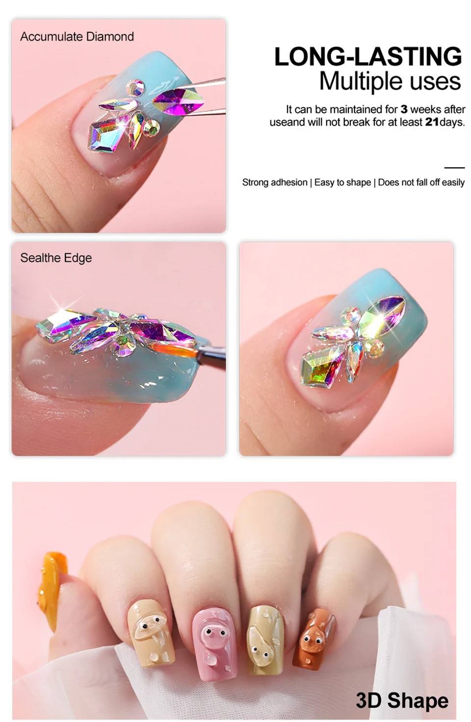 Poly Nail Gel Kit with UV Light All-in-One Manicure Extension Set 3 Colors Starter Pack with Slip Solution & Chrome Powder 7 poly nail gel kit uv lamp extension set spu981496136027 desc 7