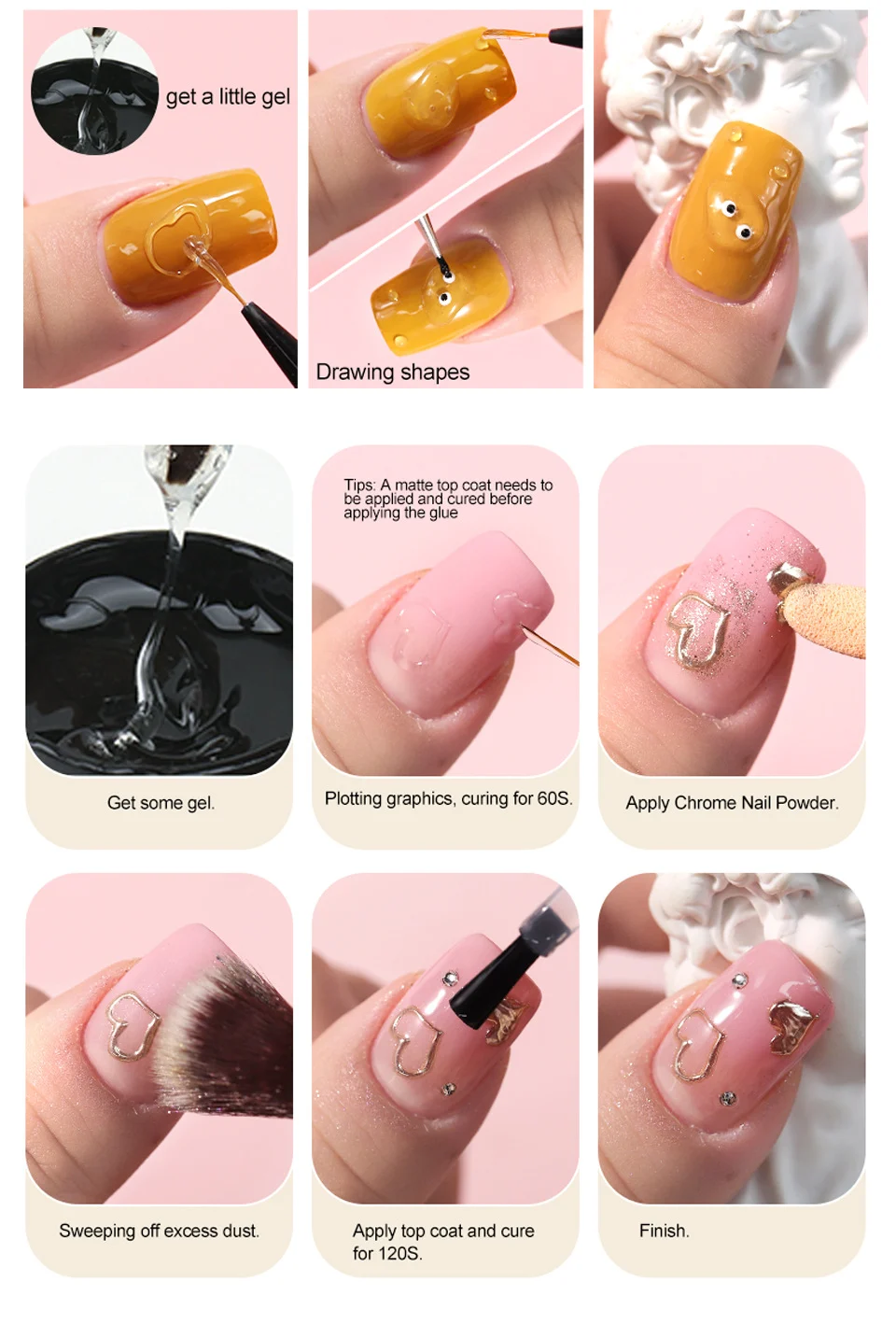 Poly Nail Gel Kit with UV Light All-in-One Manicure Extension Set 3 Colors Starter Pack with Slip Solution & Chrome Powder 8 poly nail gel kit uv lamp extension set spu981496136027 desc 8