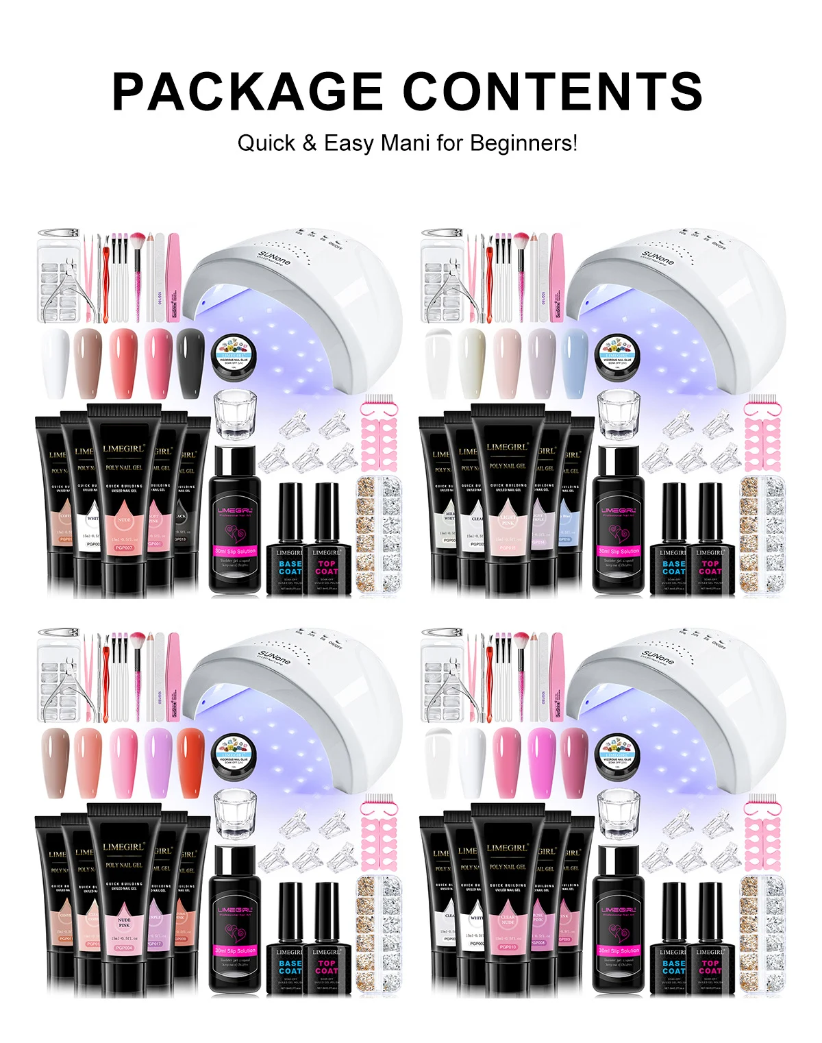 Poly Nail Gel Kit with UV/LED Lamp, Limegirl 5 Colors Professional Nail Extension Set for Beginners, Full Manicure Tool Kit with Rhinestones and Slip Solution 3 poly nail gel kit with lamp spu1016847708085 desc 3