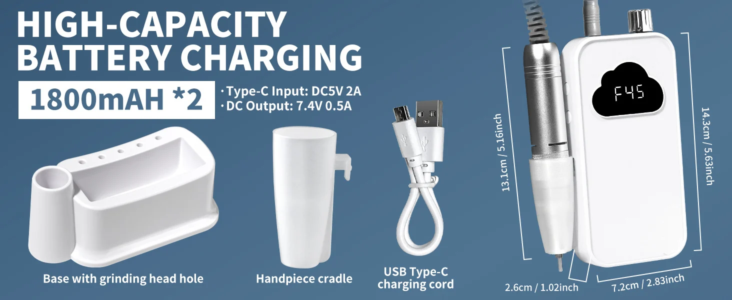 Portable Electric Nail Drill Set 45000RPM Professional Rechargeable Nail Polisher Kit for Acrylic and Gel Nails 10 portable electric nail drill 45000rpm spu990340351889 desc 10