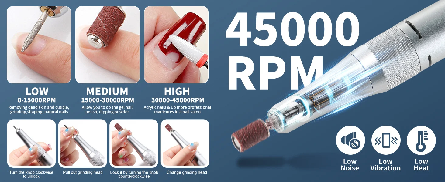 Portable Electric Nail Drill Set 45000RPM Professional Rechargeable Nail Polisher Kit for Acrylic and Gel Nails 12 portable electric nail drill 45000rpm spu990340351889 desc 12