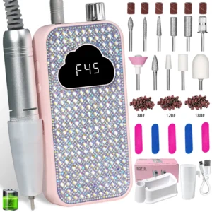 Portable Electric Nail Drill Set 45000RPM Professional Rechargeable Nail Polisher Kit for Acrylic and Gel Nails