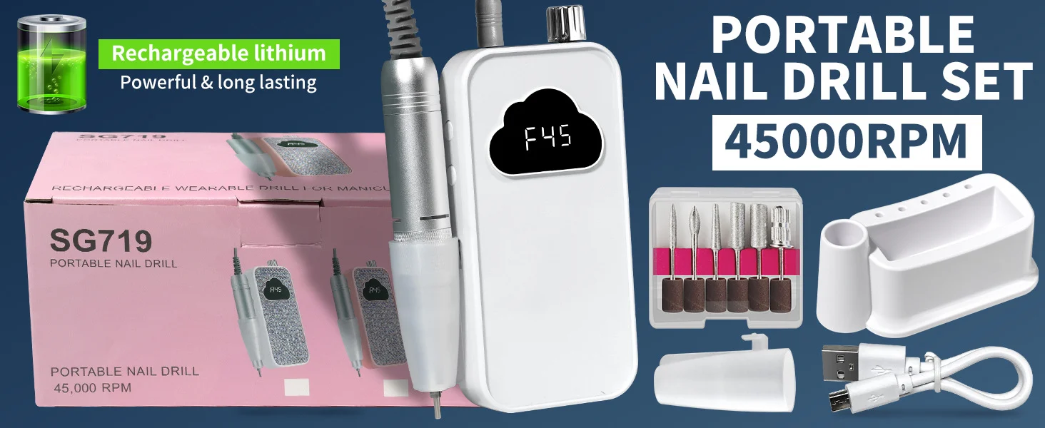 Portable Electric Nail Drill Set 45000RPM Professional Rechargeable Nail Polisher Kit for Acrylic and Gel Nails 8 portable electric nail drill 45000rpm spu990340351889 desc 8