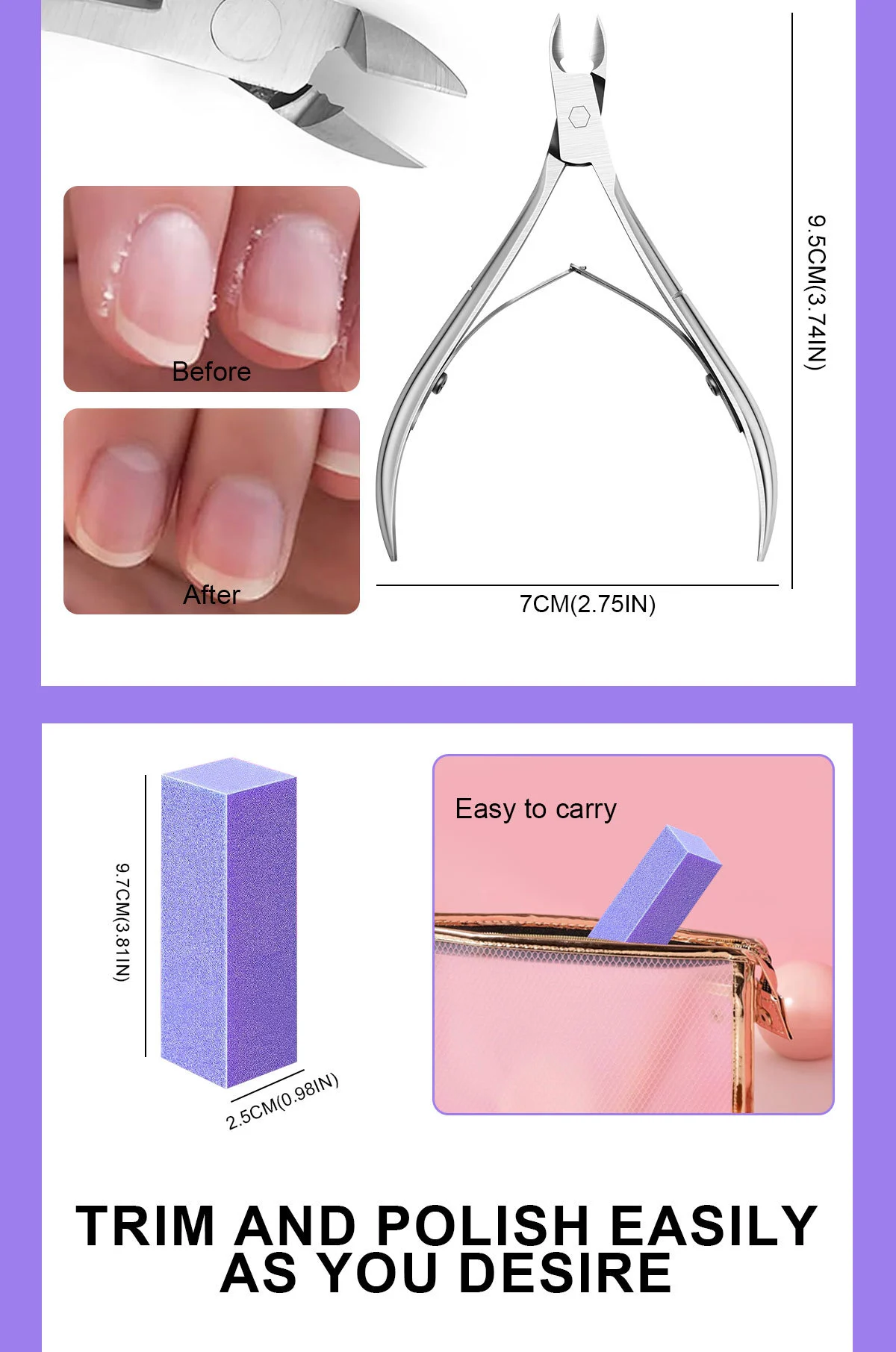 Cuticle Nipper and Pusher Set Professional Stainless Steel Manicure Tools for Dead Skin Removal 3 professional cuticle nipper manicure set spu844734745055 desc 3