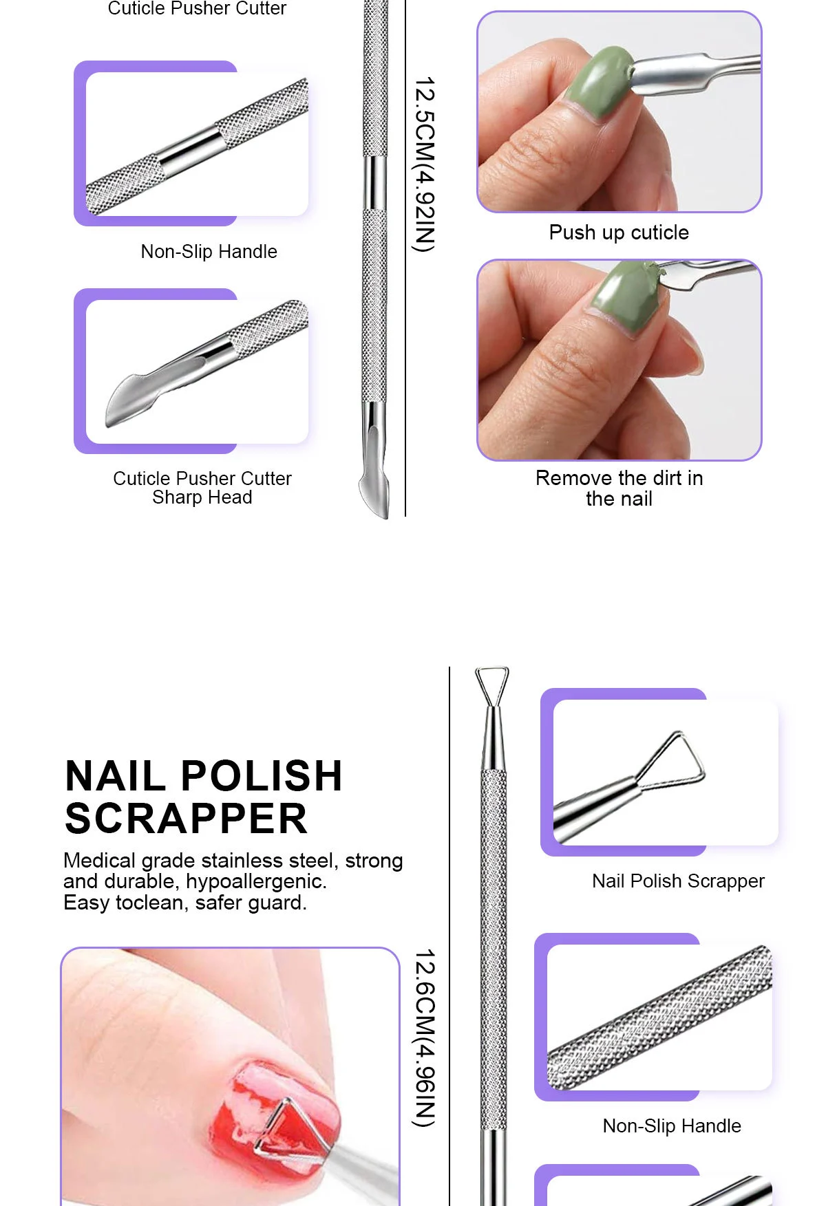 Cuticle Nipper and Pusher Set Professional Stainless Steel Manicure Tools for Dead Skin Removal 5 professional cuticle nipper manicure set spu844734745055 desc 5