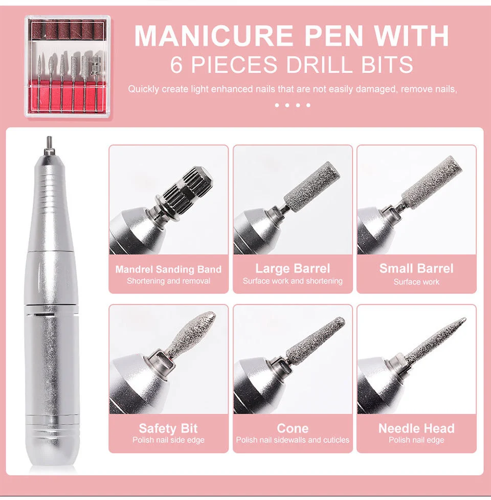 Electric Nail Drill 45000RPM Professional Portable Rechargeable Manicure Machine for Acrylic Gel Nails 11 professional electric nail drill 45000rpm spu754323866076 desc 11