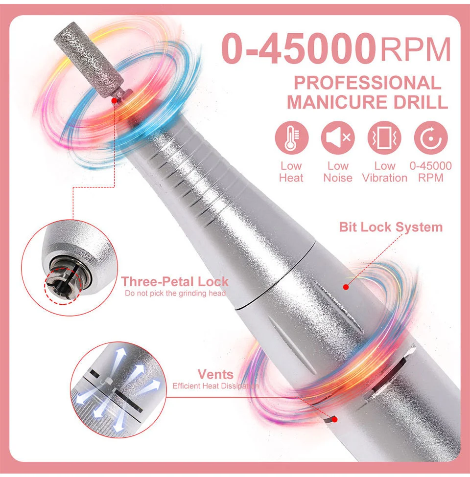 Electric Nail Drill 45000RPM Professional Portable Rechargeable Manicure Machine for Acrylic Gel Nails 6 professional electric nail drill 45000rpm spu754323866076 desc 6
