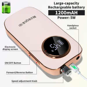 Professional Electric Nail Drill Set Rechargeable 45000RPM Portable Manicure Machine with LCD Display