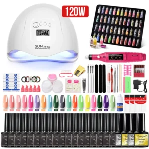Gel Nail Polish Kit with 120W UV LED Lamp - Professional Manicure Starter Set for Beginners and Salons