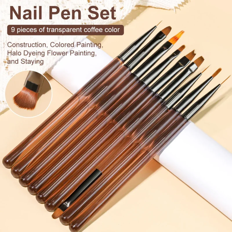 Nail Art Brush Set Professional UV Gel Painting Liner & Drawing Pen Kit with Icy Transparent Handles