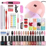 Professional Nail Art Kit with UV LED Lamp - 16 Colors Gel Polish, Cat Eye Gel, and Acrylic Powder System Complete Starter Set