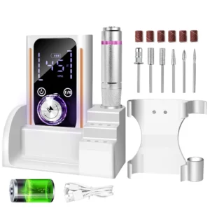 Professional Nail Drill Machine 45000 RPM Rechargeable Portable Electric E-File for Acrylic Nails with LCD Display and Memory Function