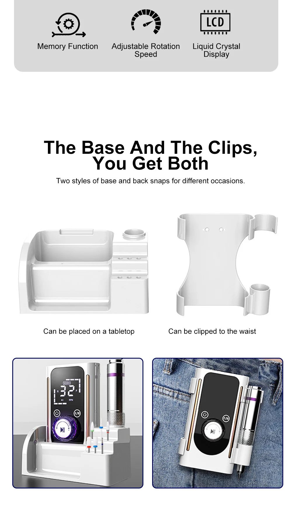 Professional Nail Drill Machine 45000 RPM Rechargeable Portable Electric E-File for Acrylic Nails with LCD Display and Memory Function 2 professional nail drill machine 45000rpm spu829534681683 desc 2