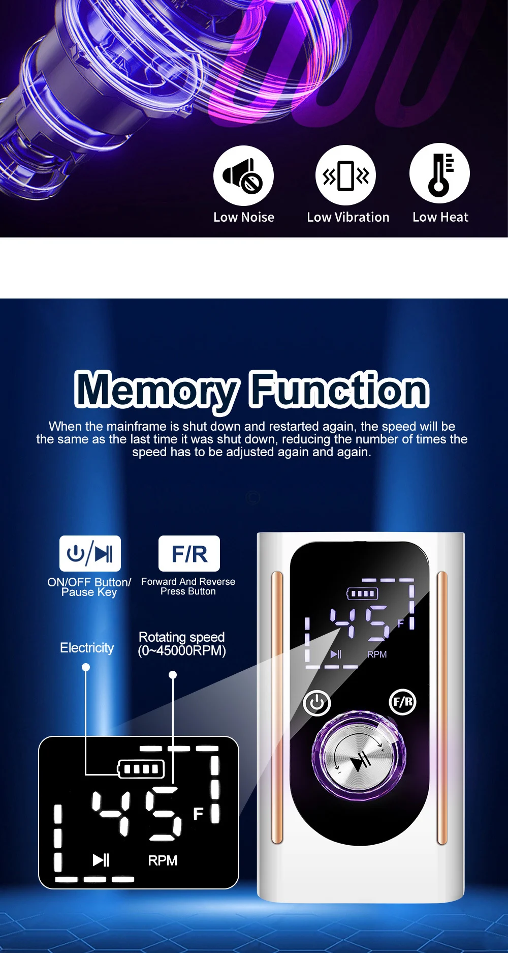 Professional Nail Drill Machine 45000 RPM Rechargeable Portable Electric E-File for Acrylic Nails with LCD Display and Memory Function 5 professional nail drill machine 45000rpm spu829534681683 desc 5