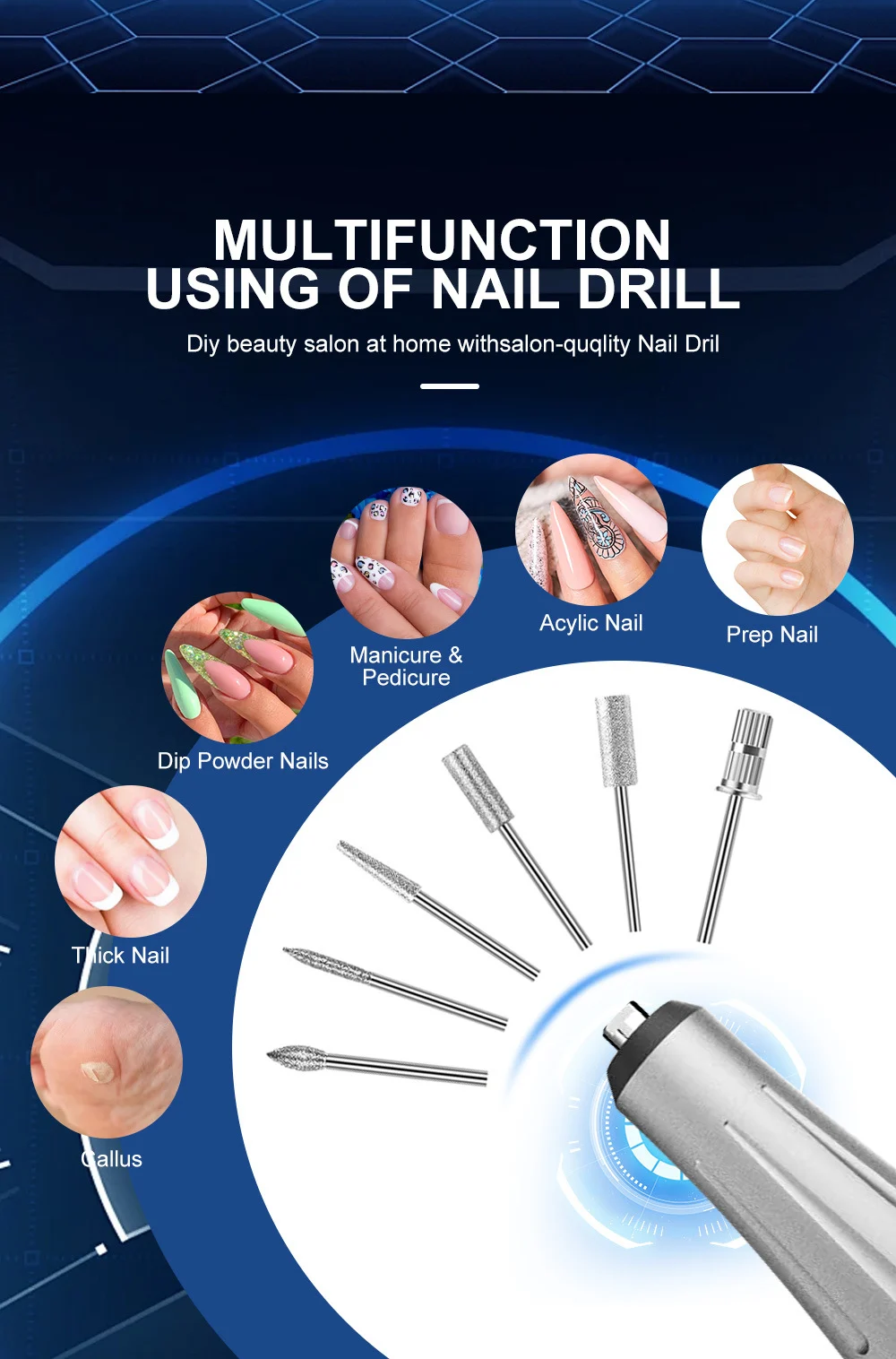 Professional Nail Drill Machine 45000 RPM Rechargeable Portable Electric E-File for Acrylic Nails with LCD Display and Memory Function 6 professional nail drill machine 45000rpm spu829534681683 desc 6
