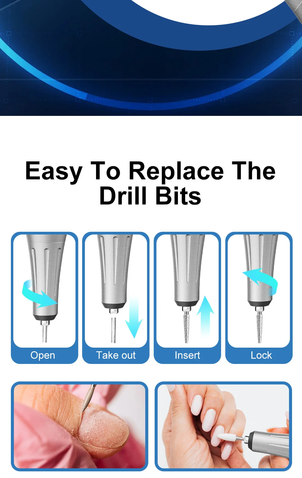 Professional Nail Drill Machine 45000 RPM Rechargeable Portable Electric E-File for Acrylic Nails with LCD Display and Memory Function 7 professional nail drill machine 45000rpm spu829534681683 desc 7