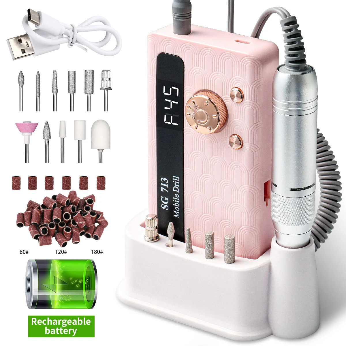 Nail Drill Machine Professional SG713 Portable Electric Nail File Kit for Manicure, Pedicure, and Gel Removal 4 professional nail drill machine sg713 spu991715445283 desc 4
