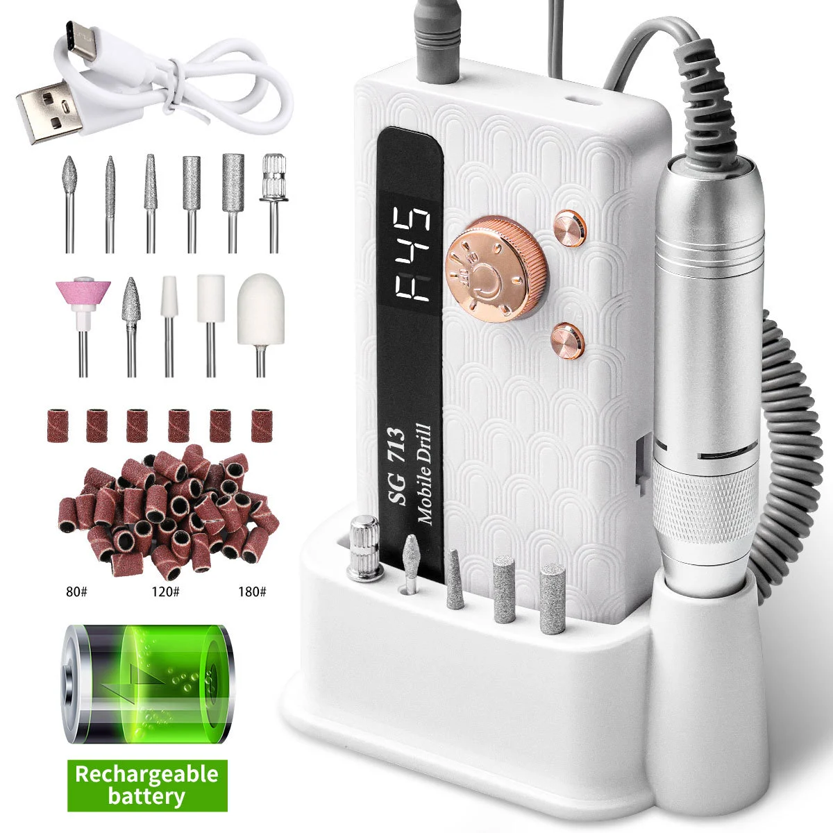 Nail Drill Machine Professional SG713 Portable Electric Nail File Kit for Manicure, Pedicure, and Gel Removal 5 professional nail drill machine sg713 spu991715445283 desc 5
