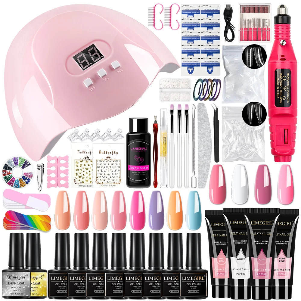 Professional Nail Starter Kit with UV LED Lamp, Electric Nail Drill, and Poly Extension Gel Set - All-in-One Manicure System 10 professional nail starter kit uv lamp drill spu997006024541 desc 10