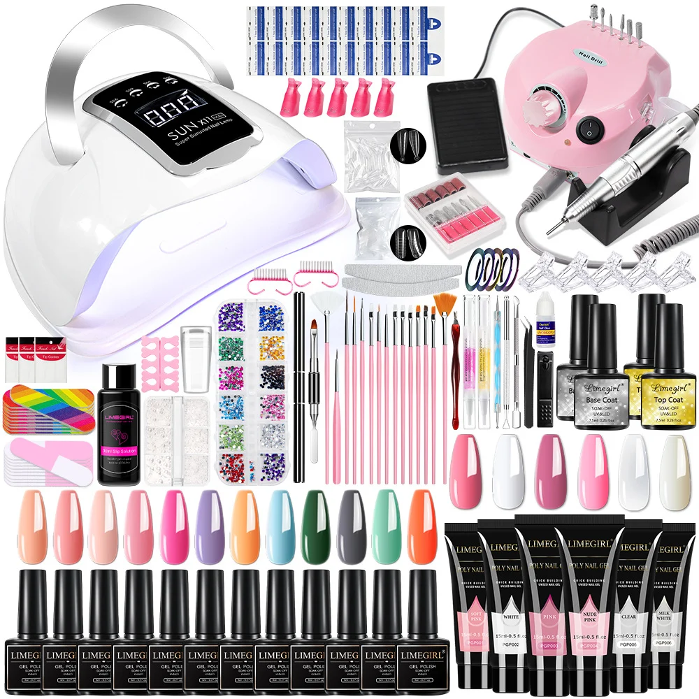 Professional Nail Starter Kit with UV LED Lamp, Electric Nail Drill, and Poly Extension Gel Set - All-in-One Manicure System