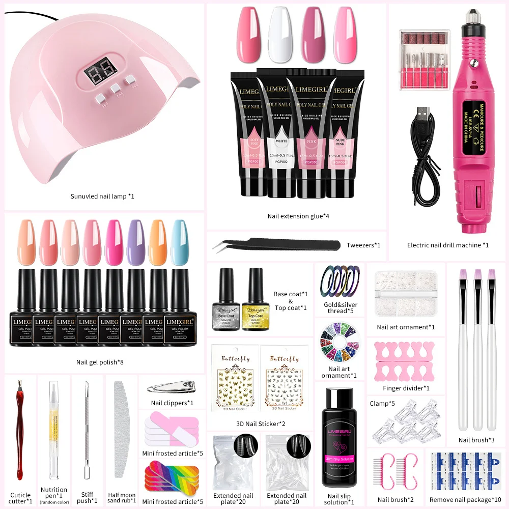 Professional Nail Starter Kit with UV LED Lamp, Electric Nail Drill, and Poly Extension Gel Set - All-in-One Manicure System 9 professional nail starter kit uv lamp drill spu997006024541 desc 9