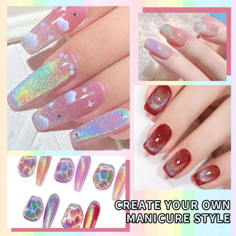 Rainbow Cat Eye Gel Polish Set Holographic Magnetic Spu998412750269 4
