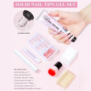 Solid Nail Glue Gel Kit with Mini UV Light & Tools - 9-Piece Press On Nail Extension Starter Set for DIY Manicure
