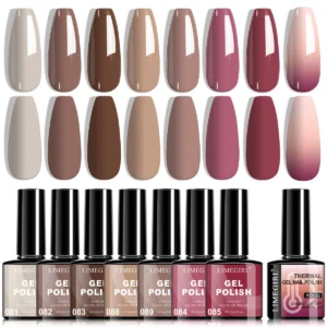 Thermal Gel Nail Polish Set 8 Colors Temperature Color Changing Soak Off UV LED Long Lasting Nail Art Kit