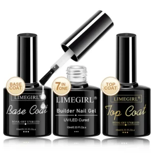 UV LED Nail Gel Set Limegirl 3-Piece Base Top Coat and 7-in-1 Builder Gel Kit for Professional Manicure