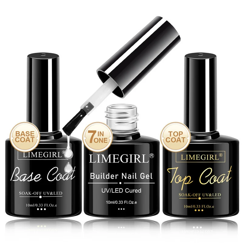 uv-led-nail-gel-set-limegirl-spu998626680981-1 UV LED Nail Gel Set Limegirl 3-Piece Base Top Coat and 7-in-1 Builder Gel Kit for Professional Manicure
